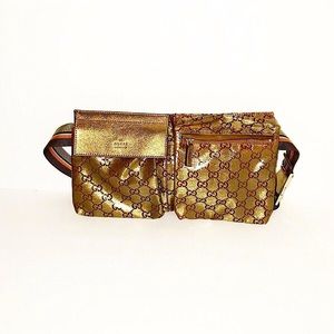 Authentic Gucci Patent Leather Gold Waist Pouch